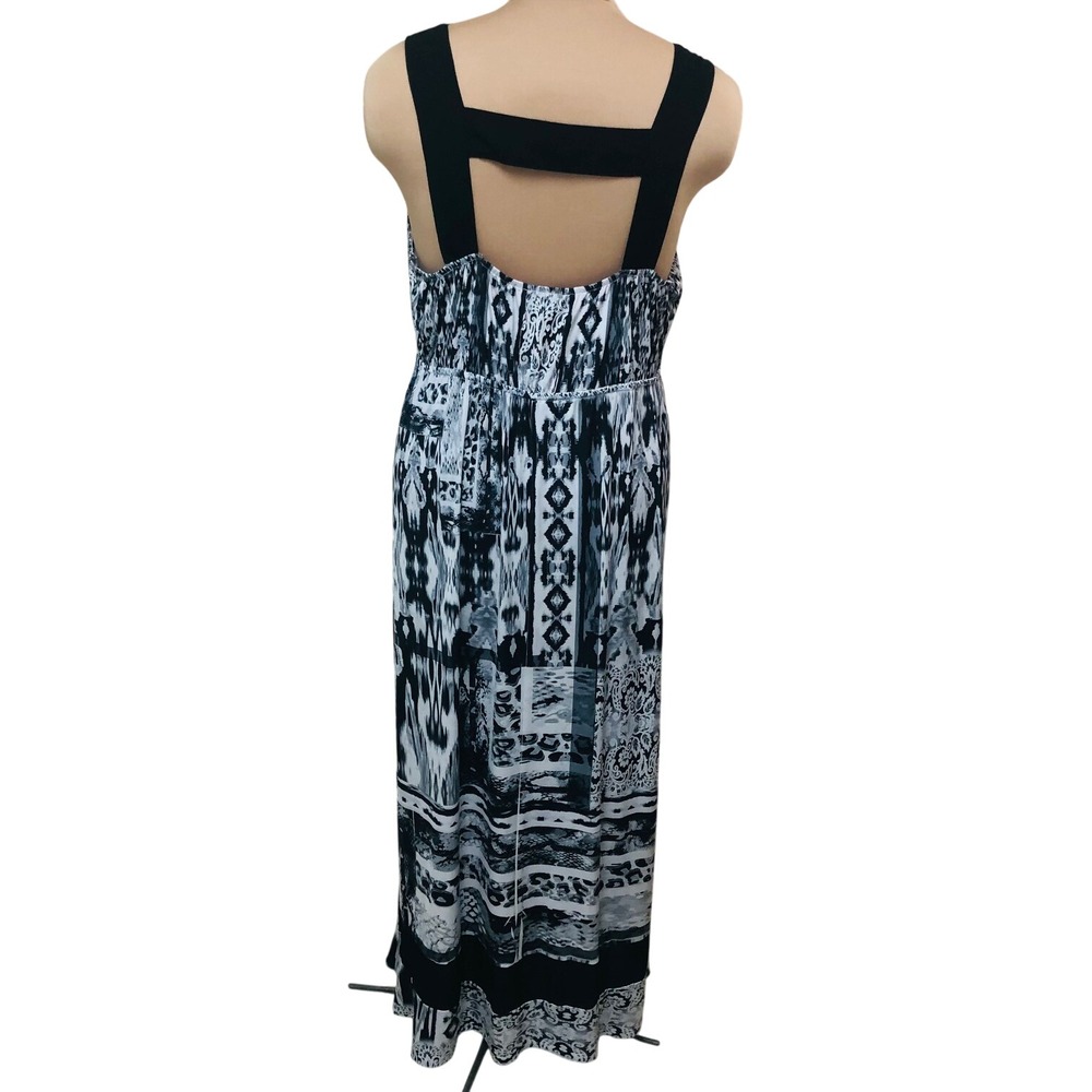 Style & Co Maxi Dress Womens 2X Ikat Geometric Empire Waist Jersey Boho Travel